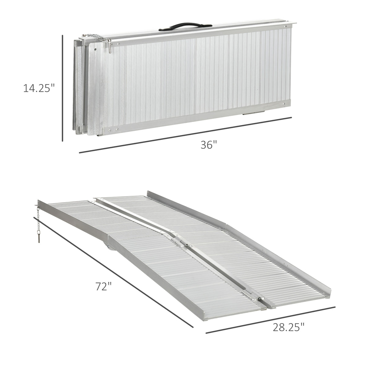 Homcom Textured Aluminum Folding Wheelchair Handicap Ramp, 6' Silver Aluminum