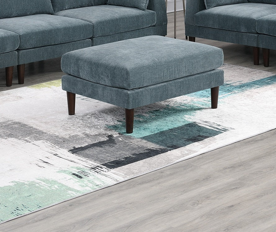 Beautiful Mineral Color Ottoman Morgan Fabric 1Pc Ottoman Soft Cushion Wood Legs Living Room Furniture Grayish Wood Primary Living Space Classic,Contemporary,Modern Rectangle Fabric