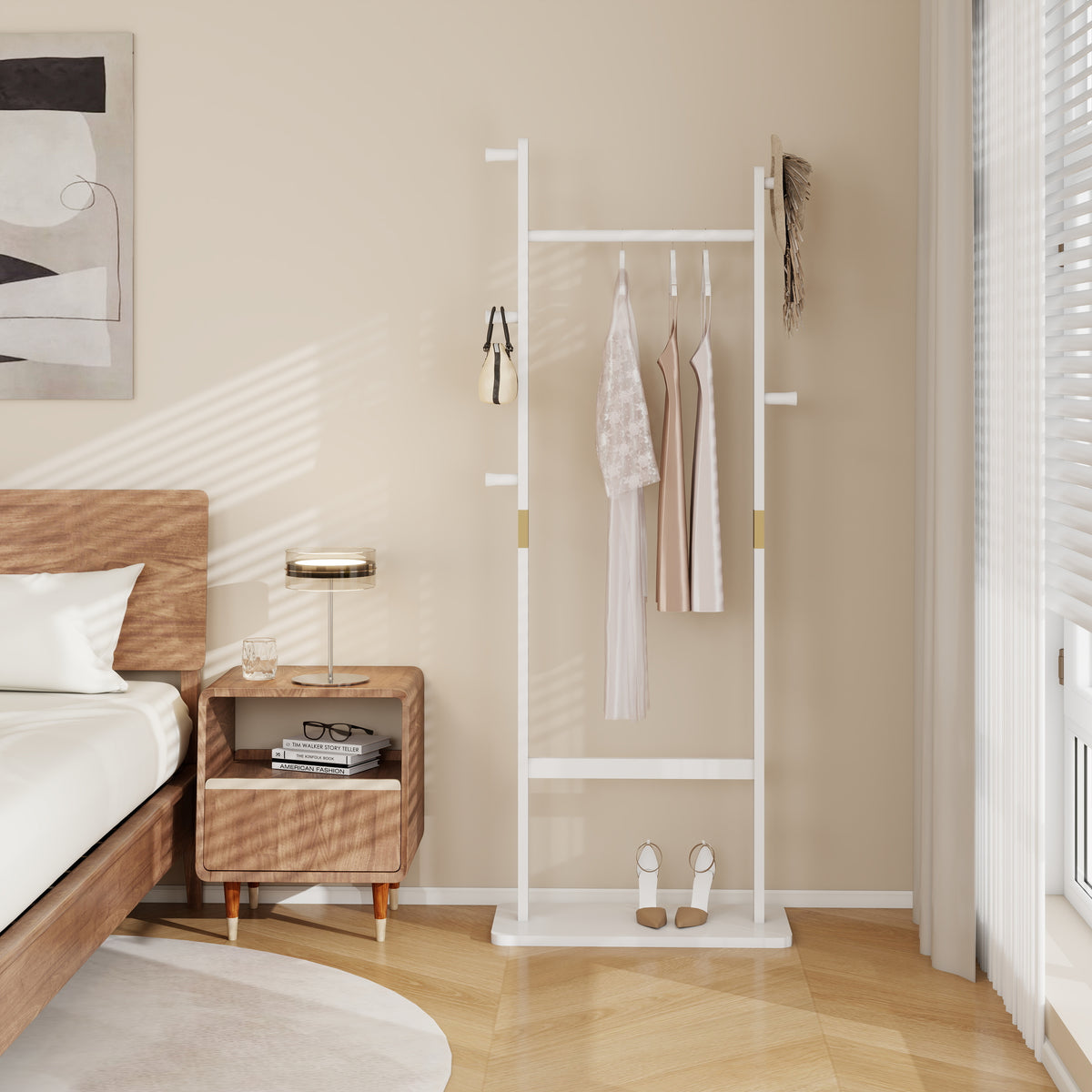 Coat Racks Solid Wood Hanger 23.6* 11*64.1In Solid Environmental Protection Easy To Assemble Beautiful Can Be Placed In The Bedroom Entrance Living Room White White White American Design,Art