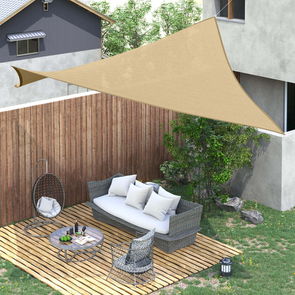 Outsunny 13' X 20' Rectangle Sun Shade Sail Canopy Outdoor Shade Sail Cloth For Patio Deck Yard With D Rings And Rope Included Sand Sand Hdpe