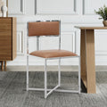 Eun 20 Inch Vegan Faux Leather Dining Chair, Chrome Base, Set Of 2, Brown Brown Metal