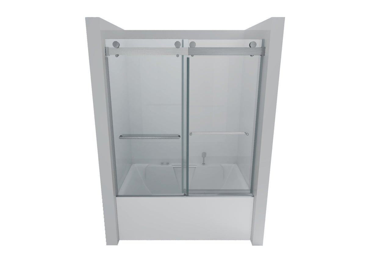 56 60 In. W X 62 In. H Frameless Double Sliding Tub Door, Bypass Tub Shower Door Soft Closing, Brushed Nickel 24D02 T60Bnx Brushed Nickel Stainless Steel