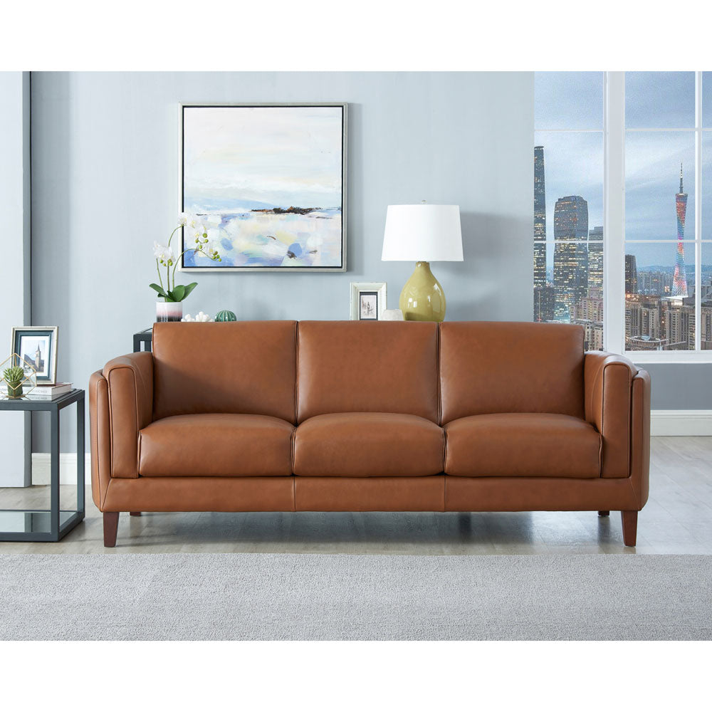 Maui Leather Sofa Brown Down Filling Genuine Leather 3 Seat
