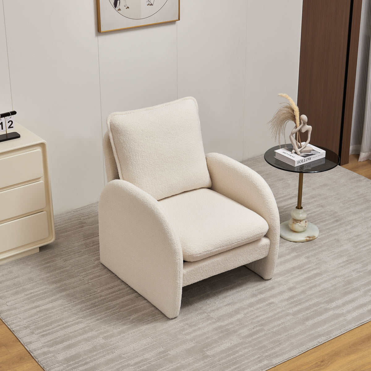 Modern Sherpa Upholstered Accent Chair, Comfortable Living Room Armchair, Lounge Chair For Bedroom, And Office Stylish And Ergonomic Design Beige Foam Sherpa