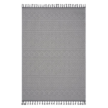 Naar Guros Collection 5X7 White Geometric Indoor Outdoor Area Rug White Polypropylene