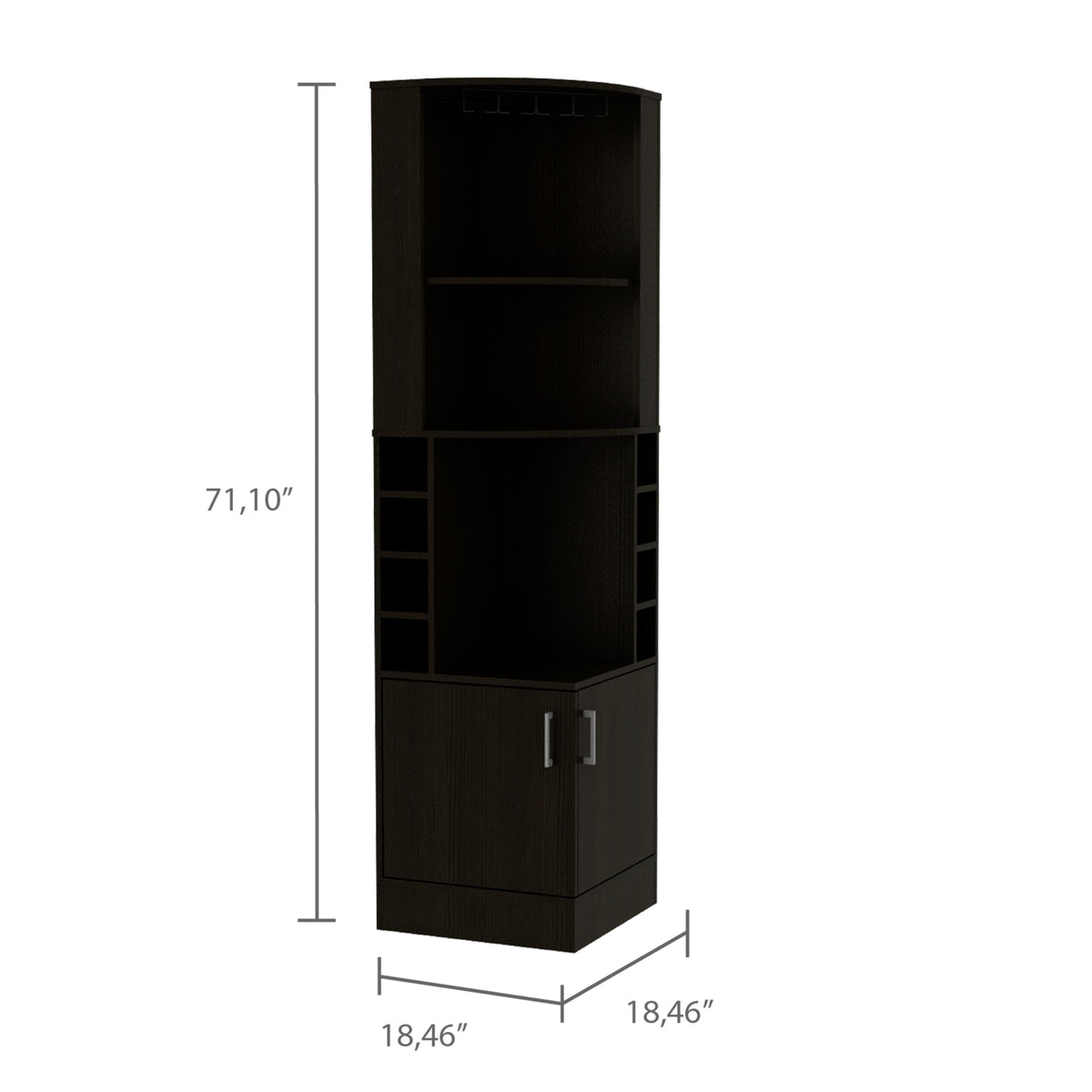 Corner Bar Cabinet 71" H, With Two Shelves At The Top, 1 Glass Holder, 8 Exterior Bottle Racks, 1 Central Shelf And A Lower Drawer With 2 Side Doors, Black Black Particle Board Particle Board