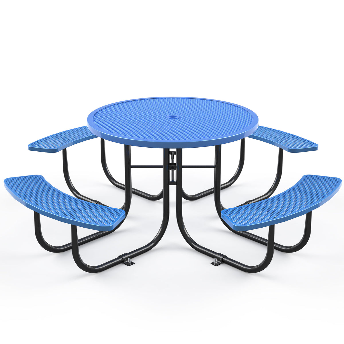 Round Outdoor Steel Picnic Table 46" With Umbrella Pole,Blue Blue Steel Steel