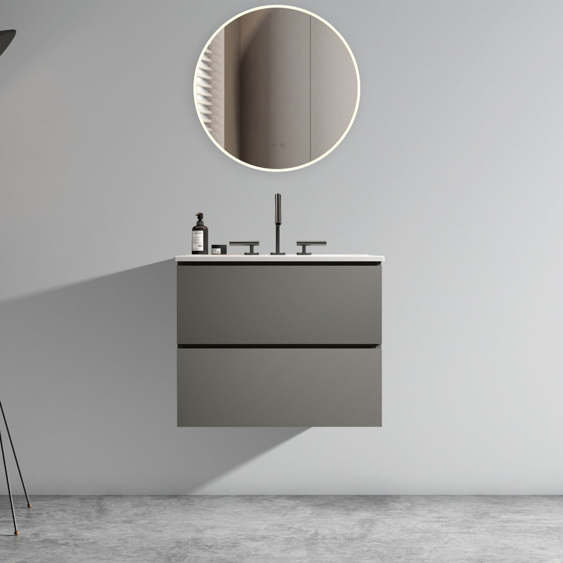 Tia 24" Wall Mount Space Grey Bathroom Vanity With Ceramic Sink With Three Faucet Holes, Large Storage Floating Bathroom Vanity For Modern Bathroom, One Piece Sink Basin Without Drain, Pre Assembled