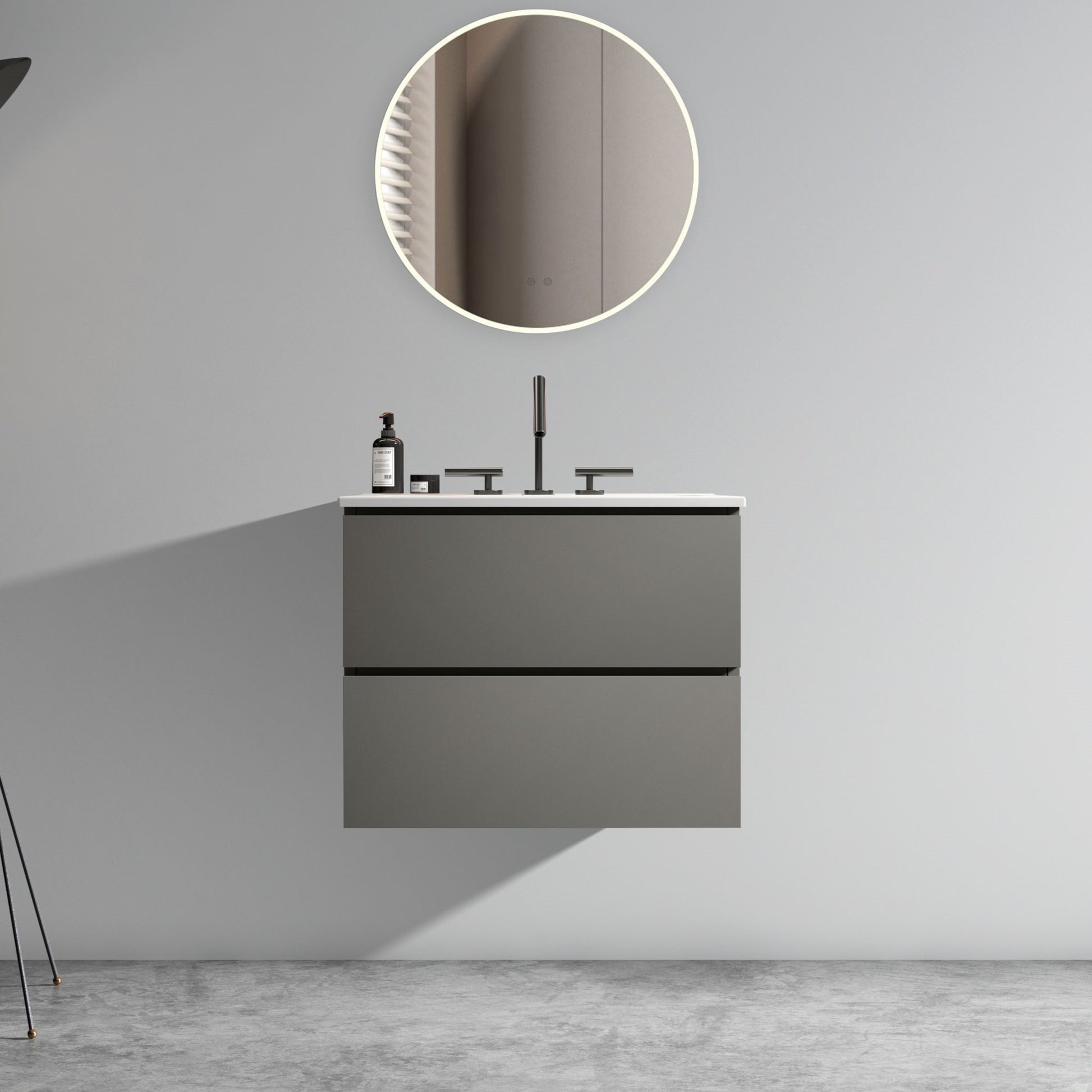 Tia 24" Wall Mount Space Grey Bathroom Vanity With Ceramic Sink With Three Faucet Holes, Large Storage Floating Bathroom Vanity For Modern Bathroom, One Piece Sink Basin Without Drain, Pre Assembled
