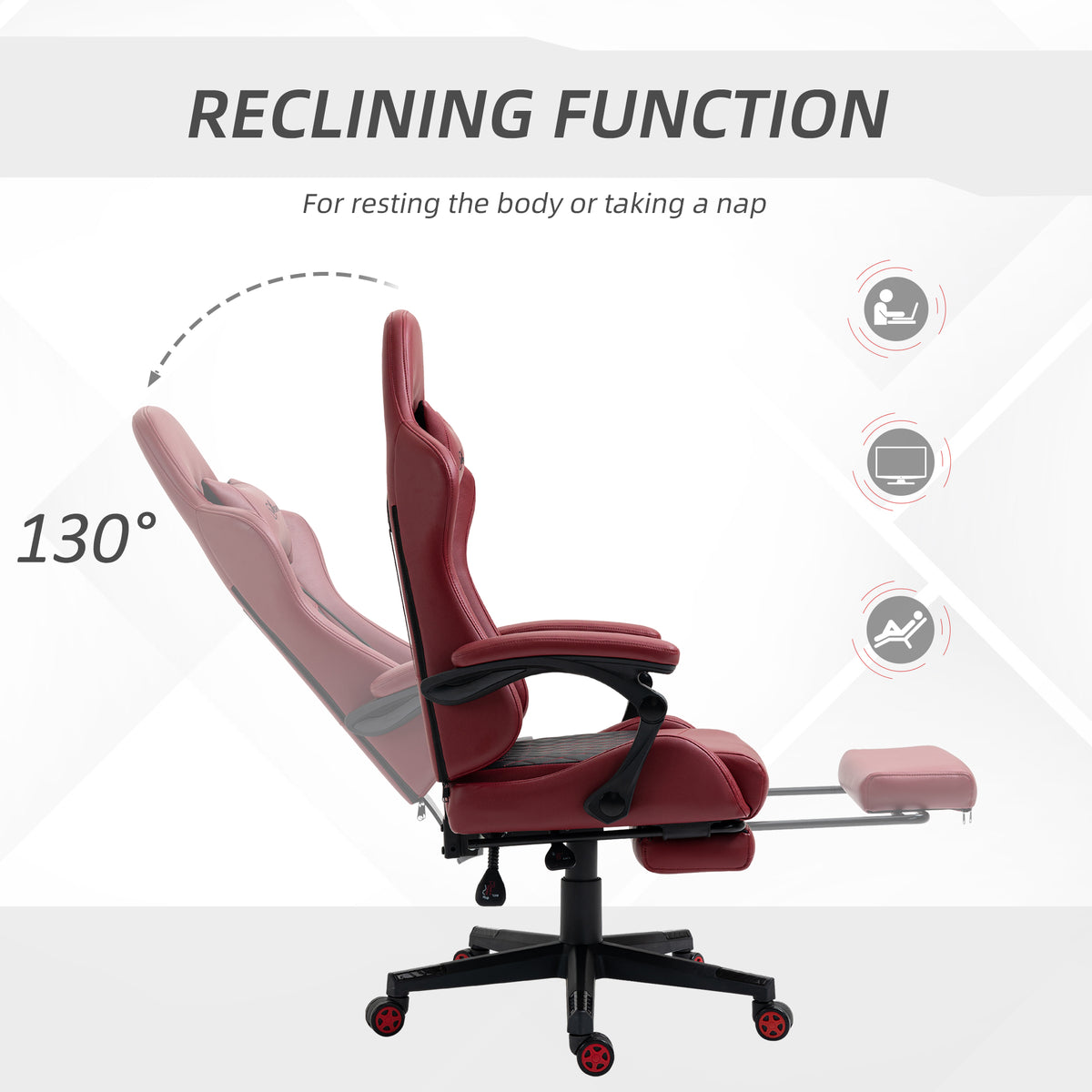 Vinsetto Racing Gaming Chair Diamond Pu Leather Office Gamer Chair High Back Swivel Recliner With Footrest, Lumbar Support, Adjustable Height, Red Red Pu