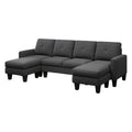 U Shaped Sofa Coch 4 Seat Sofa With Chaise Polyester Fabric For Living Room Apartment Office Dark Grey Dark Grey Linen Wood Primary Living Space Soft Eucalyptus Foam Linen 4 Seat