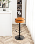Round Storage Bar Stool Set Of 2, Brown Faux Leather Height Adjustable Barstool, 360 Counter Height Swivel Stool, Armless Bar Chair With Metal Frame For Kitchen Counter Dining Living Room Brown Set Of 2 Foam Pu Leather