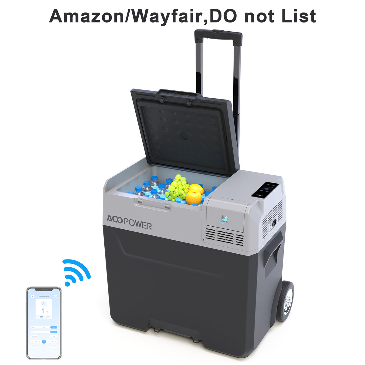 32Qt Car Freezer Portable Refrigerator Freezer With App Control And 6'' Off Road Wheels, 12V,45W Cooler Freezer,Low Noice Antique White Gray Plastic
