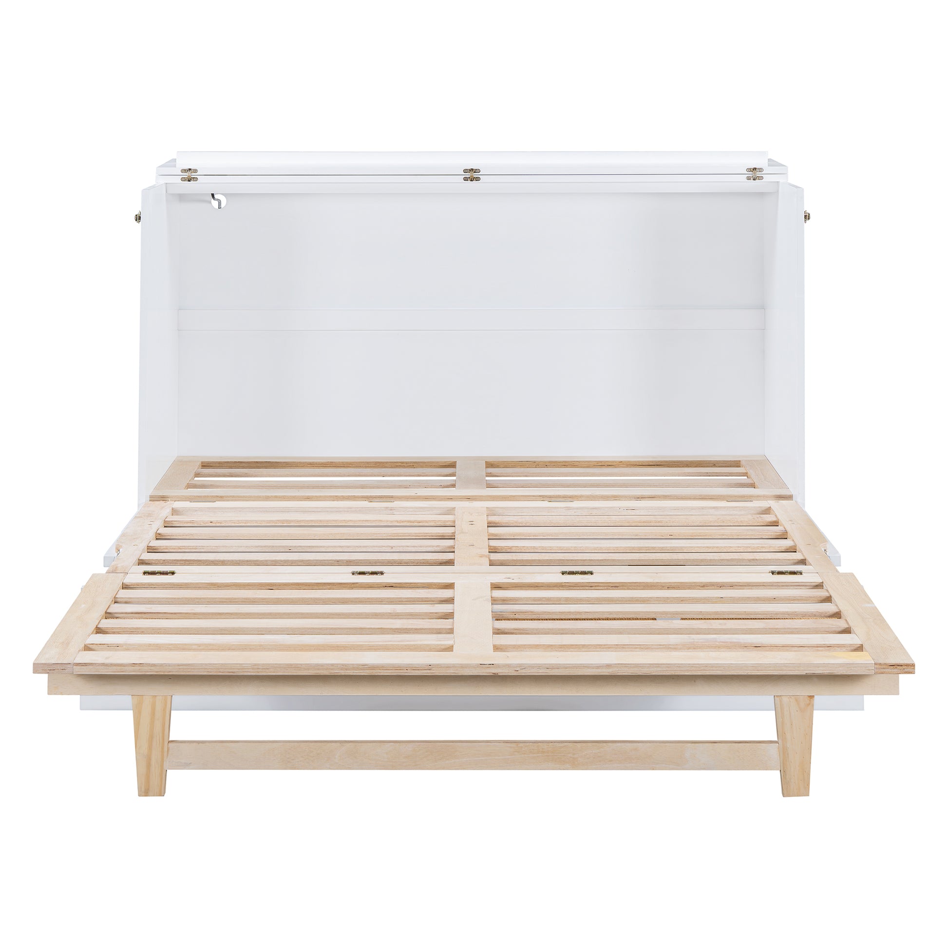 Queen Murphy Bed With Large Drawers,White Queen White Plywood
