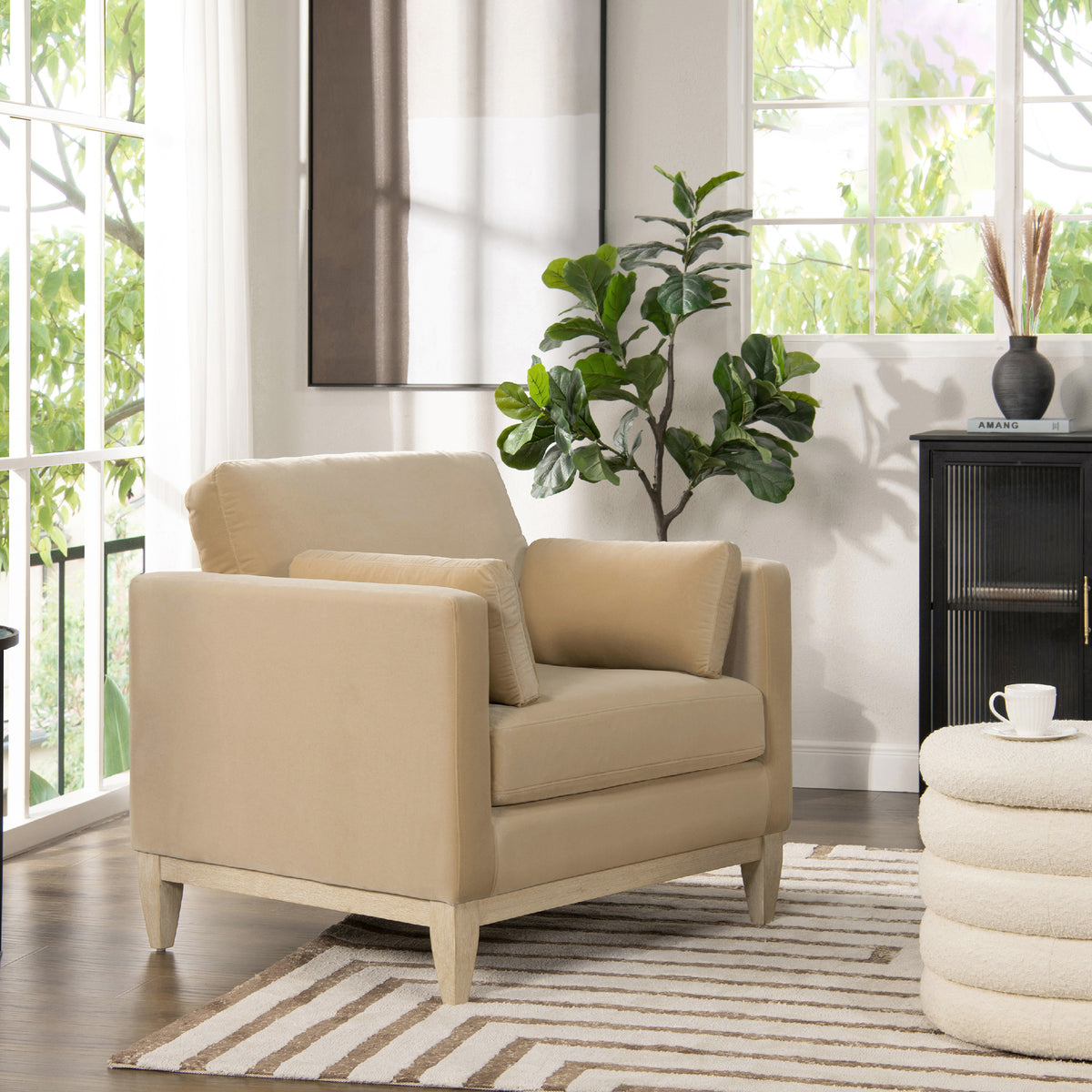 Knox 36" Modern Farmhouse Arm Chair, Fawn Brown Performance Velvet Brown Foam Velvet