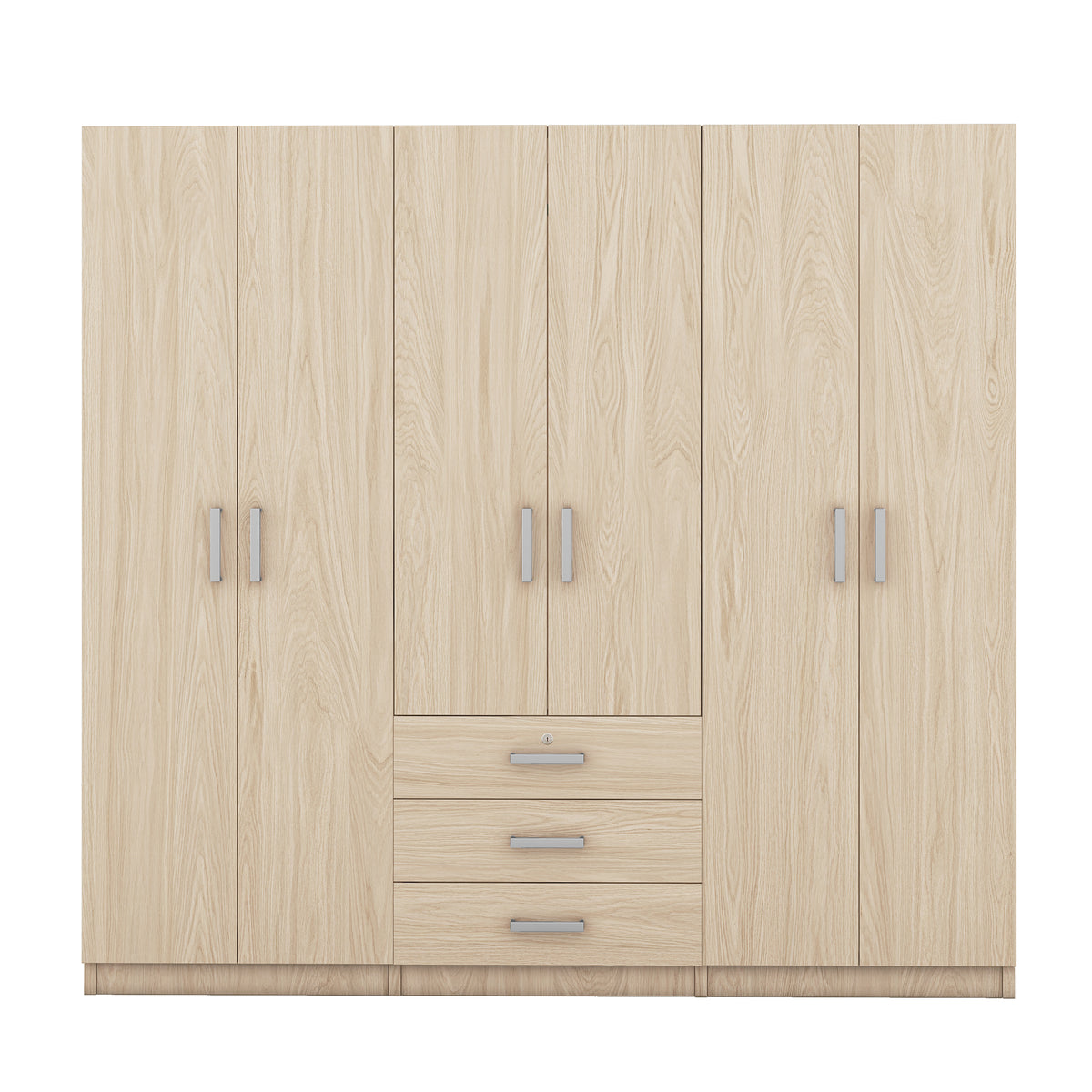 6 Doors Wooden Wardrobe Storage For Bedroom, With Big Drawers, Gray Brown Plywood