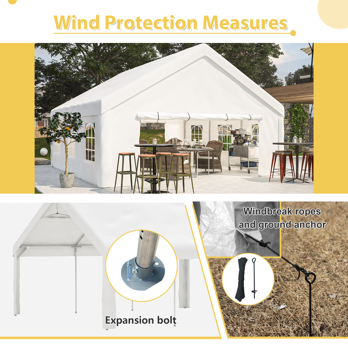 20X20Ft Party Tent Heavy Duty, Large Wedding Event Shelters With 2 Storage Bags & Removable Sidewalls, Outdoor Canopy Gazebo Commercial Tents For Parties Carport Camping Garden Patio White Metal