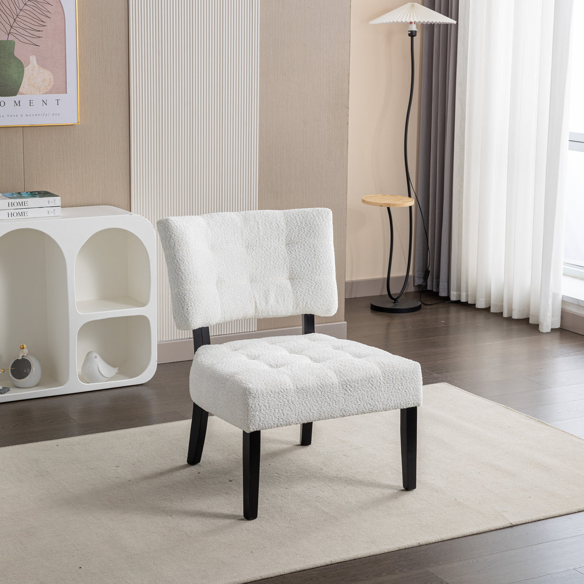 Movile Boucle Tufted Accent Chair With Oversized Seating, White White Primary Living Space Contemporary Boucle Boucle