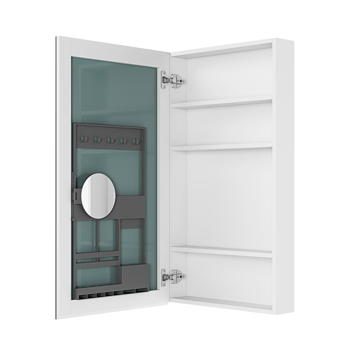 20'' W X 36'' H Bathroom Mirror Medicine Cabinet Wooden Door Medicine Cabinets For Bathroom, Wall Mounted Recessed Or Surface, Bathroom Mirror With Storage, Left Opening Door White Engineered Wood