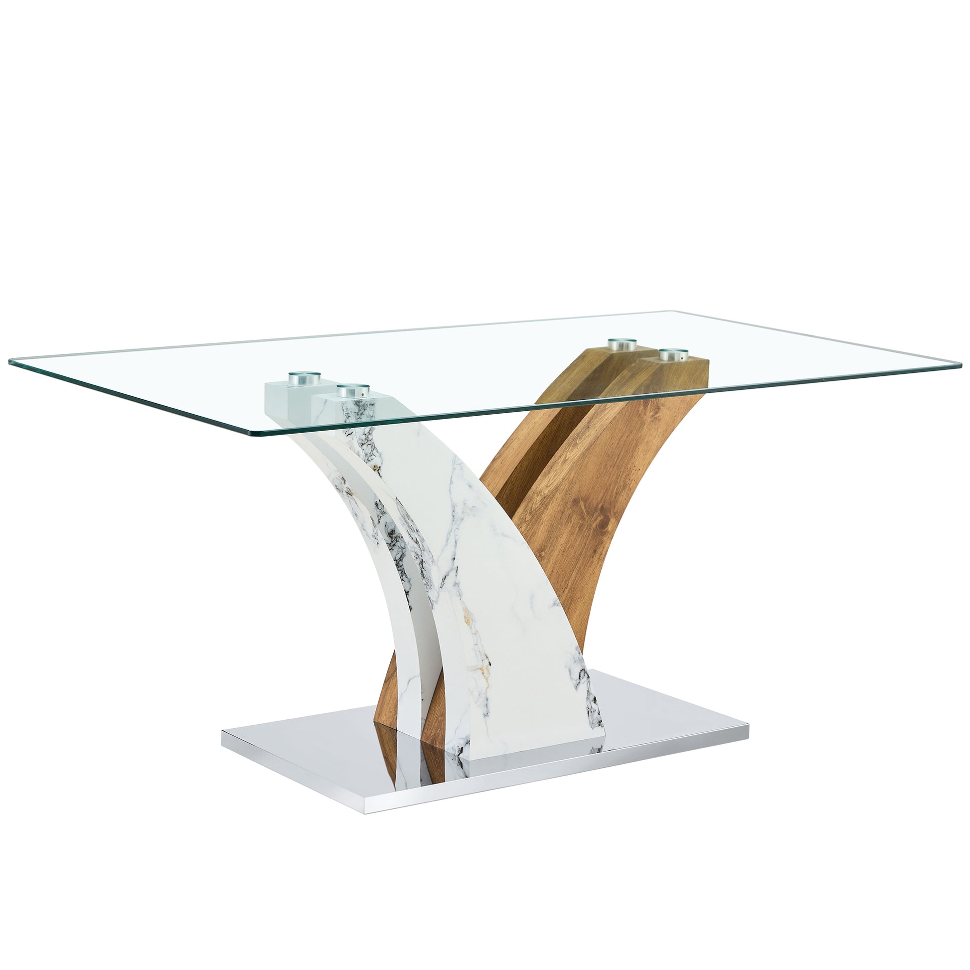 Table And Chair Set.Modern Dining Table, Tempered Glass Countertop With Artistic Mdf Legs.Paried With 4 Brown Chairs With Soft Linen Fabric Cushions And Black Metal Legs.Suitable For Various Styles. Black Brown,Transparent Seats 4 Mdf Metal