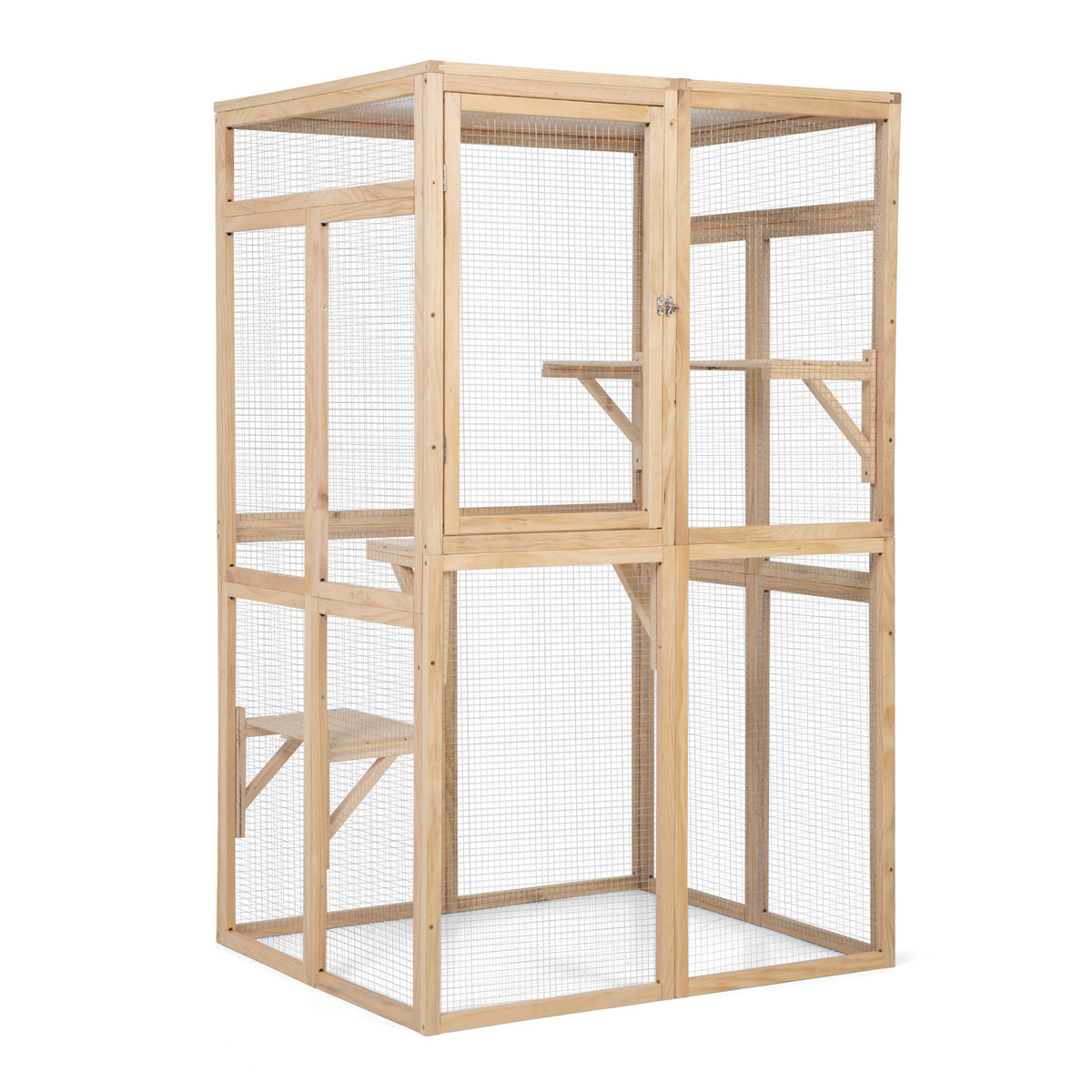 Wooden Cat Catio, Outdoor Cat Enclosure, Cat House With Platforms, Sunshine Board, Hammock, Door, Kitten Cage Condo, Burlywood Burly Wood Wood Metal