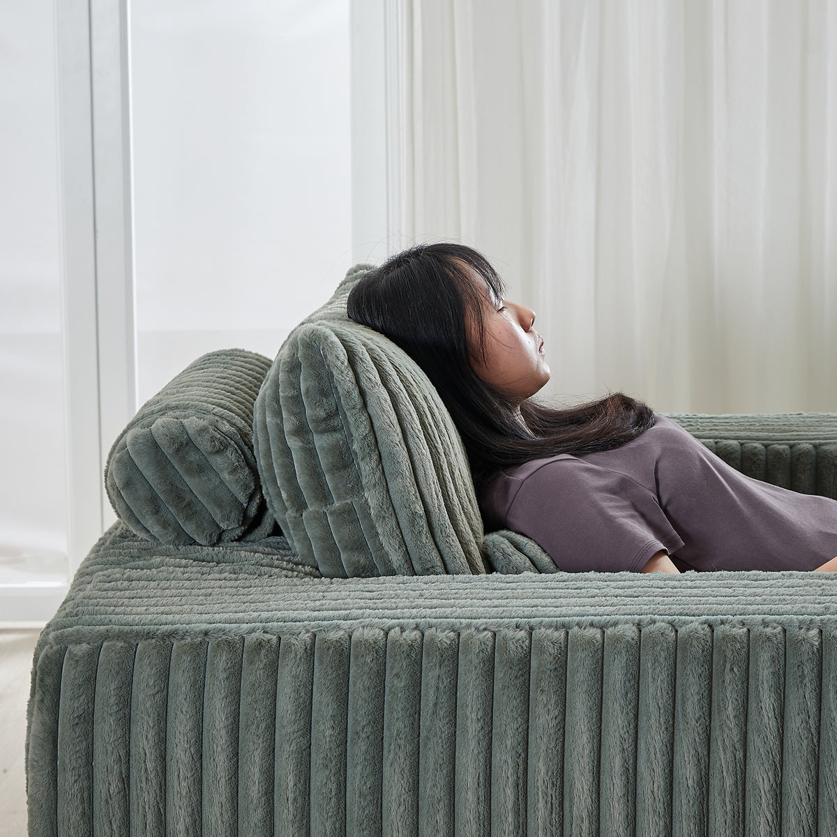 62.5 Inch Corduroy Sponge Sofa Lounge Chair With Removable Footrest,No Assembly Required,Fluffy Modern Sleeper Chair For Indoor Living Room Bedroom Army Green Foam Corduroy 1 Seat