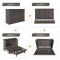 Solid Pine Murphy Bed Chest Cube Cabinet Bed With Charging Station And Large Storage Drawer For Home Office Or Small Room,Full,Gray Box Spring Not Required Full Gray Wood Gray Pine Murphy Solid Wood Mdf