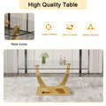 Table And Chair Set.Modern Rectangular Dining Table With Transparent Tempered Glass Tabletop And Gold Plated Metal Legs.Paried With 6 Comfortable Chairs With Pu Seats And Golden Metal Legs. Transparent,White Gold Seats 6 Glass Metal
