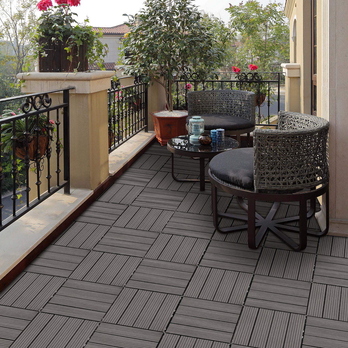 Wood Plastic Composite Deck Tiles Set Of 20, Sustainable Fsc Composite Decking Resist Rust, Water, Weather, Easy To Diy & Maintain, Ideal For Patios, Balconies, Rooftops, Light Gray Light Gray Wood Plastic
