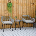 Outsunny 3 Piece Patio Set, Outdoor Bistro Furniture, Pe Rattan Wicker Table And Chairs, Cushioned, Hand Woven, Modern Look With Tempered Glass For Garden, Porch, Pool, Backyard, Cream White Gray White Matte Steel