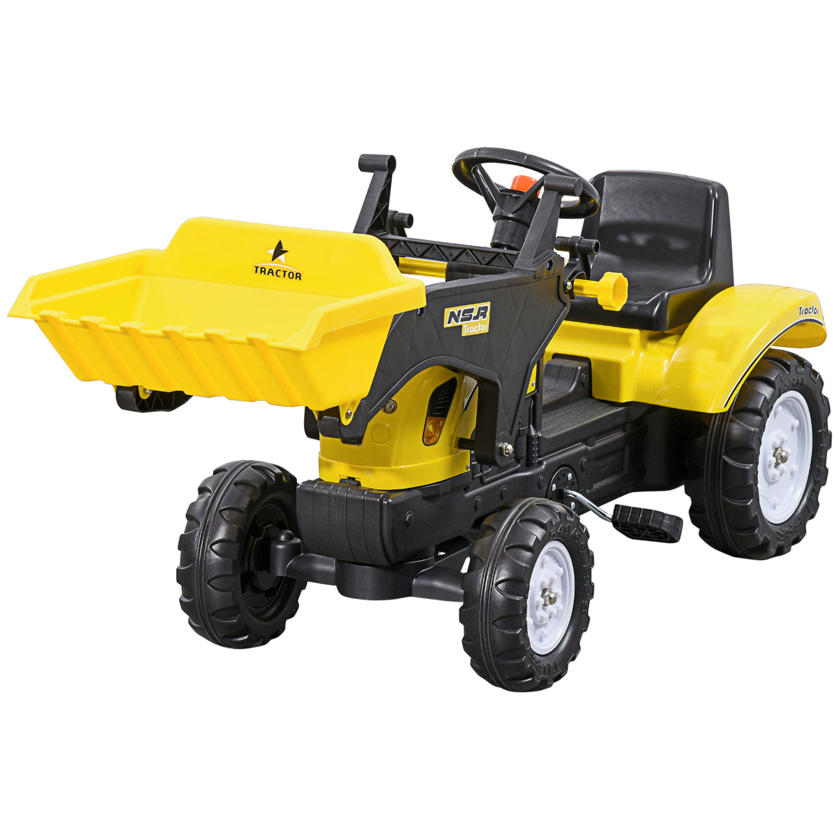 Aosom Kids Manual Pedal Ride On Excavator With Front Loader Digger, Ride On Tractor For 3 Year Old, Yellow Yellow Iron Plastic