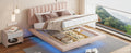 Queen Size Upholstered Floating Bed With Led Light And Usb Port, Velvet, Pink, Hydrualic Platform Bed Queen Pink Velvet