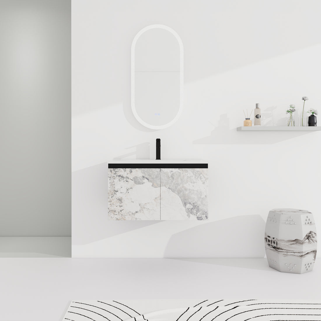 30'' Floating Wall Mounted Bathroom Vanity With Ceramics Sink & Soft Close Cabinet Door, Kd Package Black Bathroom Modern Plywood