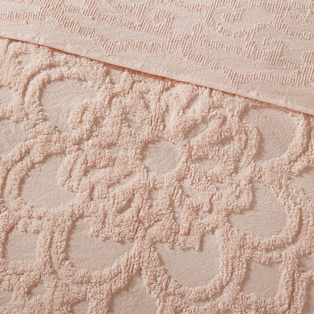 Tufted Cotton Chenille Medallion Fringe Coverlet Mini Set Blush Full Queen Full Blush Cotton