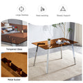 1 Table And 4 Chairs, Brown Tempered Glass Tabletop And Silver Metal Legs, Modern Minimalist Style Rectangular Glass Dining Table, Paired With 4 Modern Silver Metal Leg Chairs. 1123C 1162 Brown Seats 4 Glass
