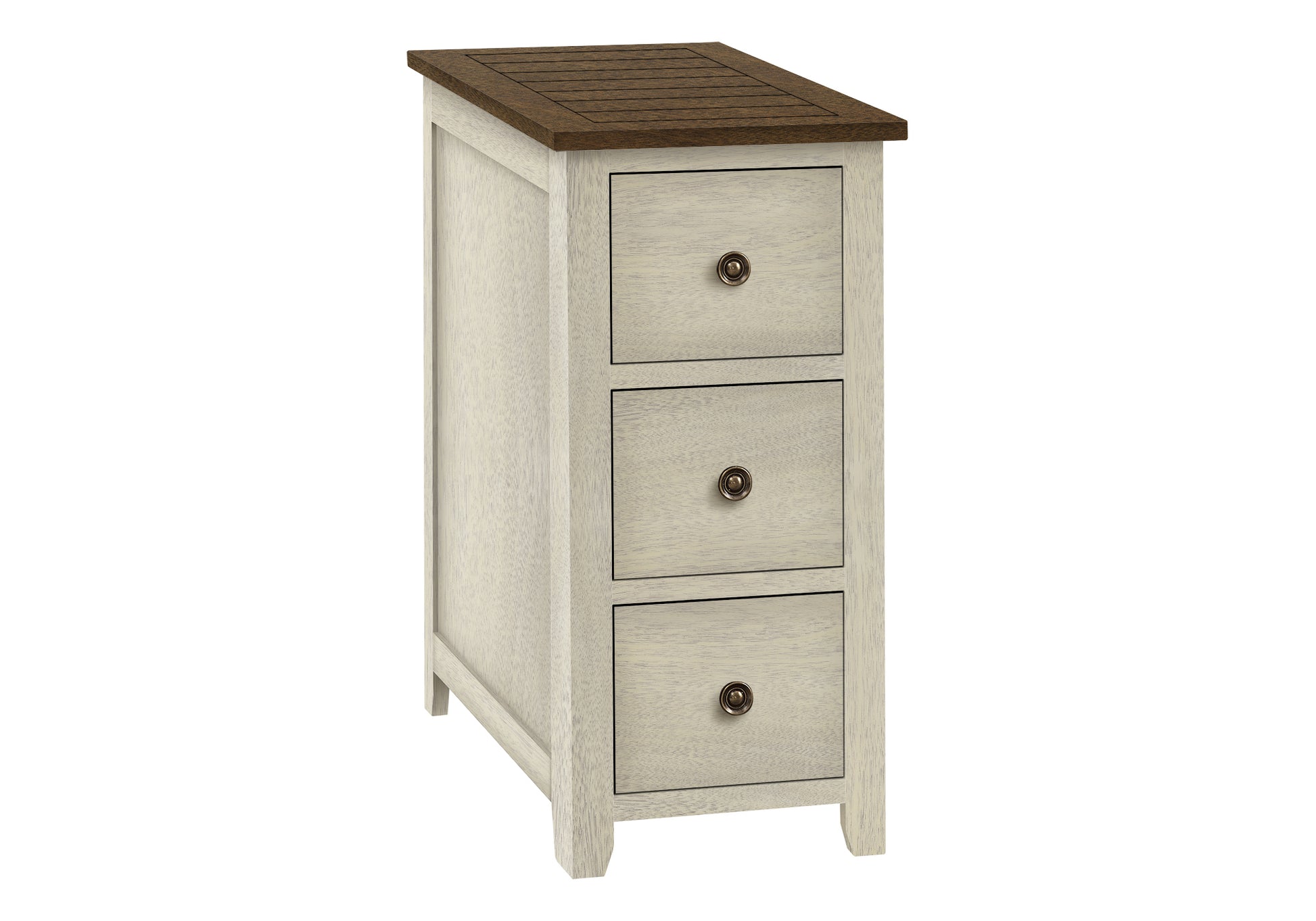 Accent Table, End, Side Table, Nightstand, Narrow, Bedroom, Storage Drawer, Lamp, Brown Veneer, Antique White Veneer White Mdf
