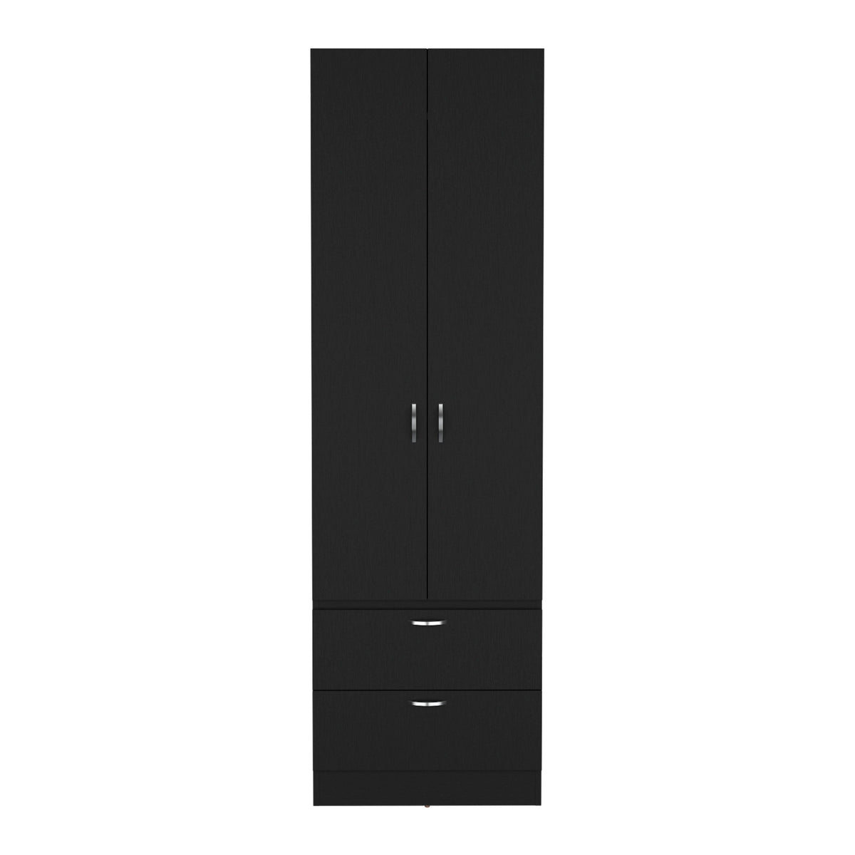 Armoire Wardrove 76" H, Hanging Rod, 2 Drawers, 1 Shelf, Black Black Solid Wood Mdf Engineered Wood