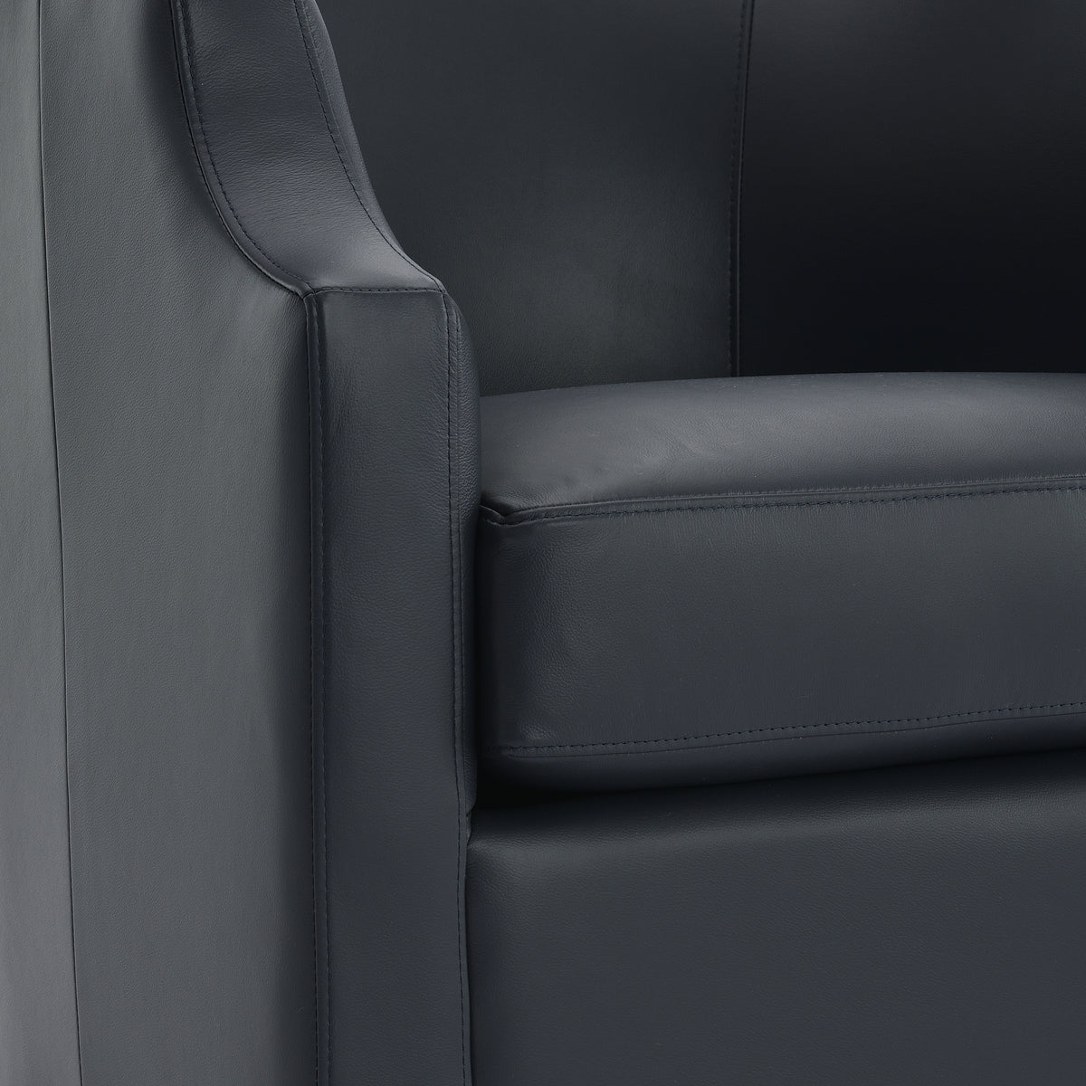 Emmett Midnight Blue Top Grain Leather Swivel Glider Barrel Chair Blue Foam Leather
