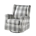 Grey And White Rolled Arm Swivel Chair With Glider Grey Primary Living Space Traditional Pine Wood Fabric