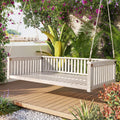 Patio Minimalist Twin Size Garden Swing Bed Wood Porch Swing With Ropes For Backyard, Safe Sloped Design, White White Weather Resistant Frame Garden & Outdoor Minimalist 2 Person Seating Group