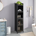 Modern Four Tier Glass Door Cabinet With Featuring Five Tier Storage, For Entryway Living Room Bathroom Dining Room,Black Black Glass,Iron