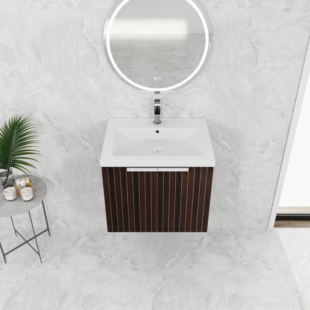 24 Inch Bathroom Cabinet With Resin Sink,Soft Close Doors,Float Mounting Design, For Small Bathroom Silver Brown Stripe Bathroom Modern Plywood Plywood