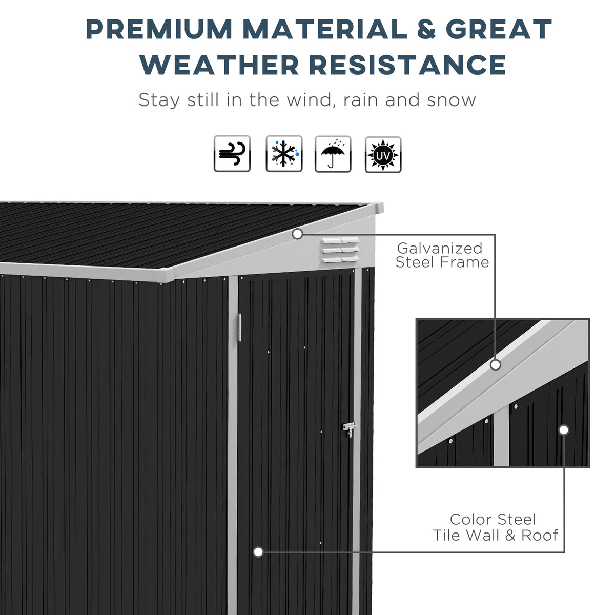 Outsunny 4' X 8' Metal Outdoor Storage Shed, Lean To Storage Shed, Garden Tool Storage House With Lockable Door And 2 Air Vents For Backyard, Patio, Lawn, Dark Gray Gray Steel