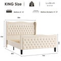 Lift Up Velvet Beige King Size Bed Box Spring Not Required King Beige Wood Light Brown Bedroom American Design Poplar Slat Beds Foam Velvet Upholstered