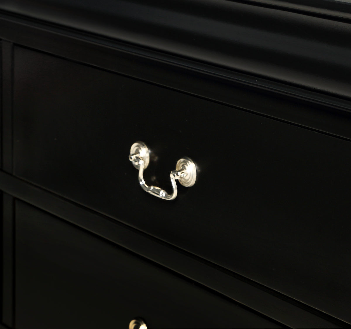 1Pc Black Finish Five Drawers Louis Philip Chest Solid Wood Contemporary Sleek Large Storage Black Transitional Solid Wood