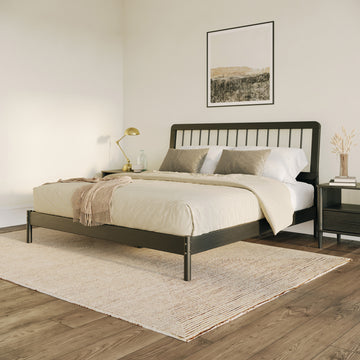 Mid Century Modern Solid Wood King Spindle Bed Black King Black Pine Pine
