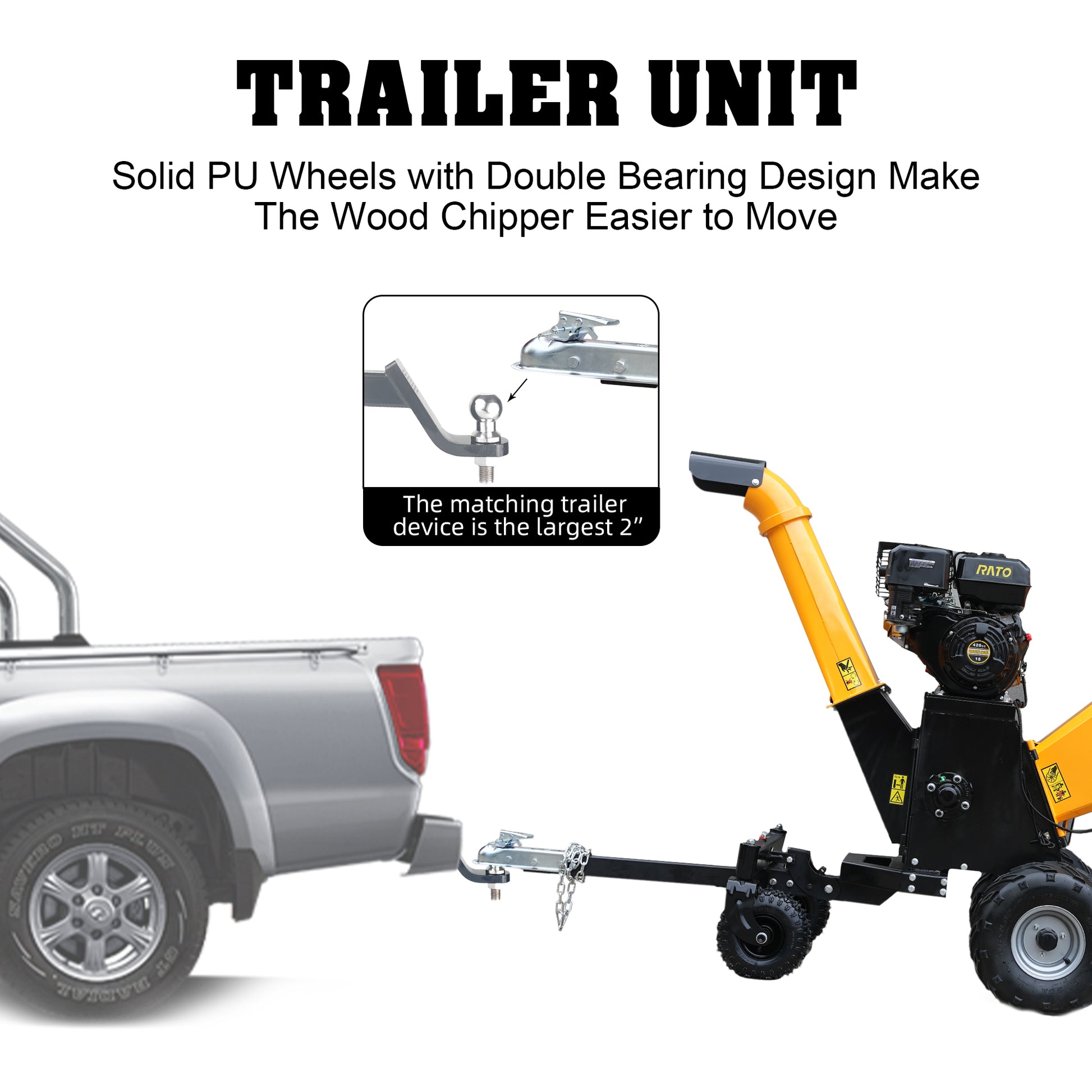 6'' Inch 420Cc 15Hp Pull Start Gas Powered 4 Wheels Wood Chipper Shredder Mulcher With Towbar Stop Bar Yellow Steel Steel
