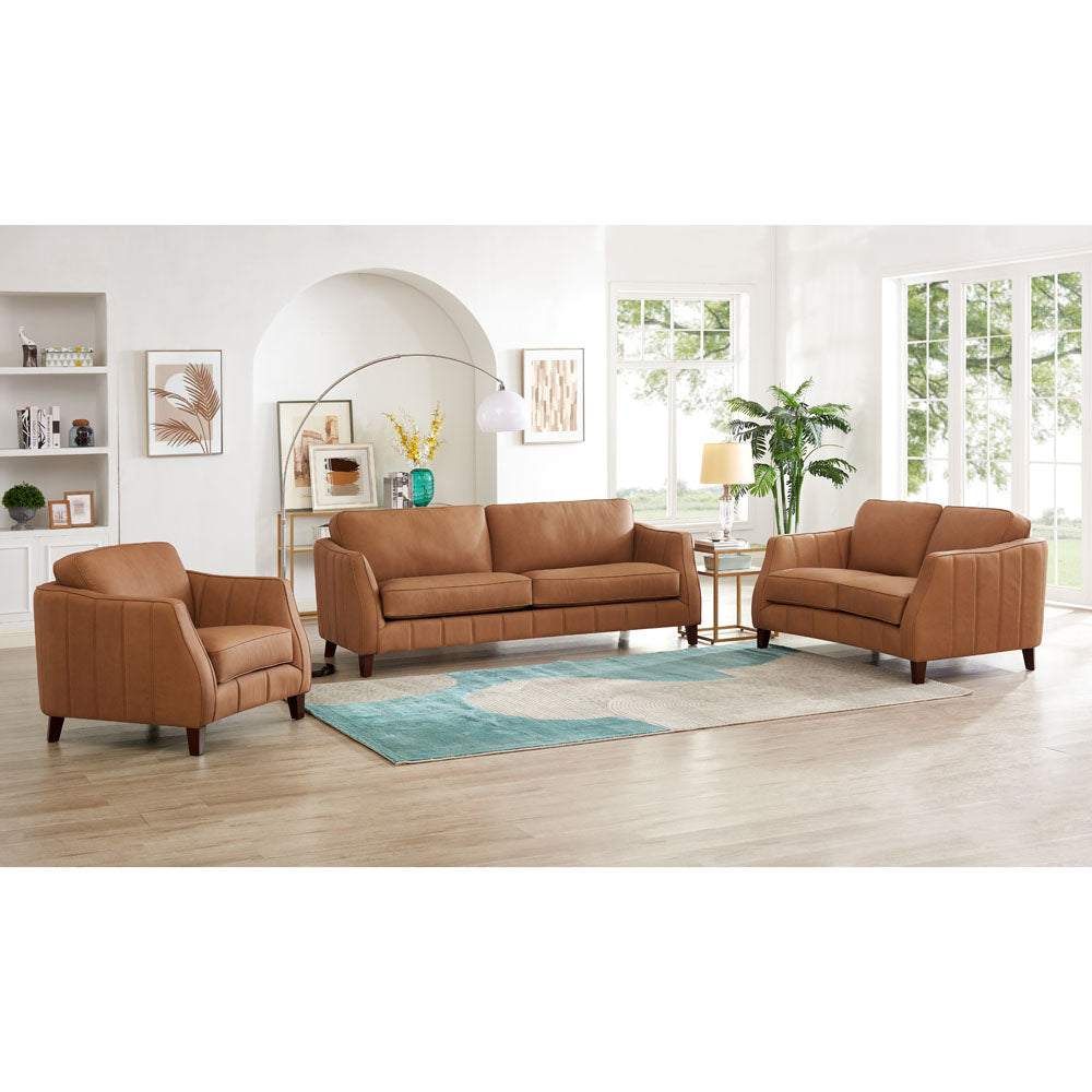 Aria Top Grain Leather Chair Brown Primary Living Space Mid Century Modern Eucalyptus Down Filling Leather