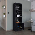 Kevil 71 Inch Tall Bar Cabinet 5 Tier Modern Bar Cabinet With Glass Holder Stemware Rack, Wine Cabinet, Liquor Cabinet, 12 Bottle Cubbies, 5 Shelves, And Pull Out Tray Black Primary Living Space Modern Particle Board Shelves Included Engineered Wood