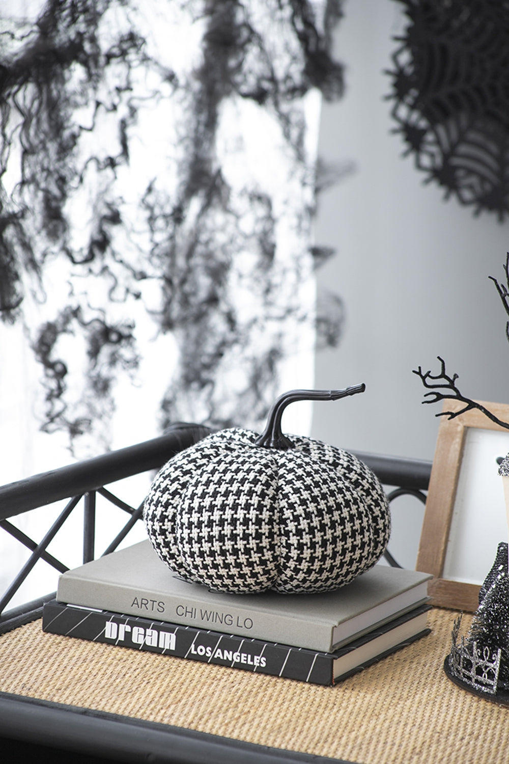 7X7X7.5" Fabric Pumpkin Decor, For Holiday Halloween Decoration Black,White Polyester